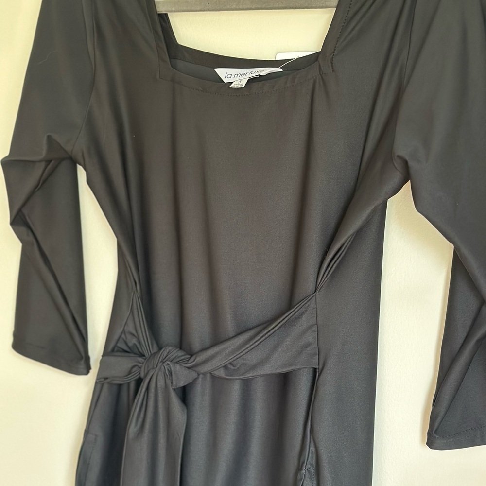 La Mer Luxe Women’s Square Neck Black 3/4 Slv Tie Waist Top Buttery Soft Small - Picture 2 of 7